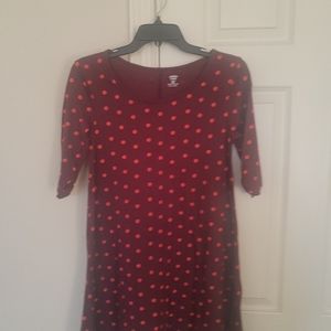 Old navy dress quarter length sleeve size 14 Maroon color w red poka dots